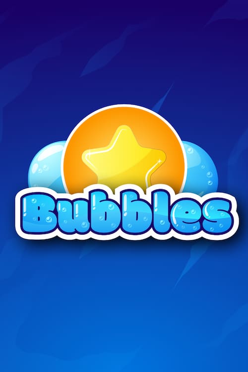 Juego Bubbles — logo azul con estrella y fondo oscuro