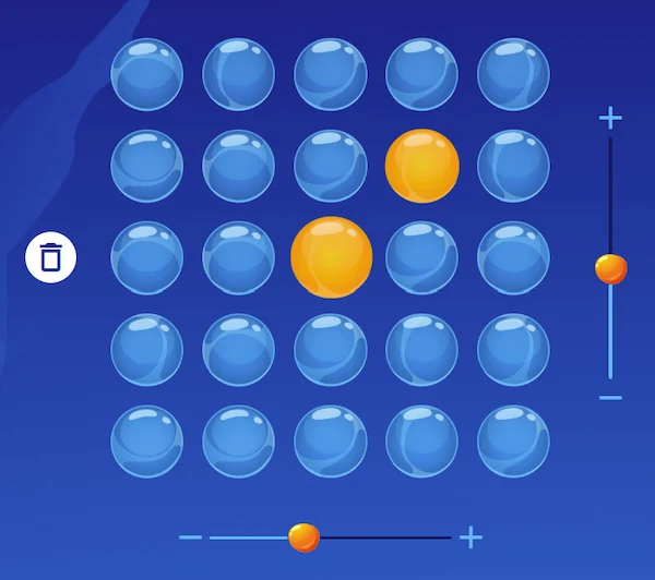 Tablero del juego Bubbles con burbujas seleccionables